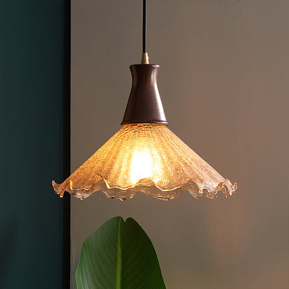Lavisa - Cracked Glass Pendant Light Brass and Walnut Ceiling Fixture