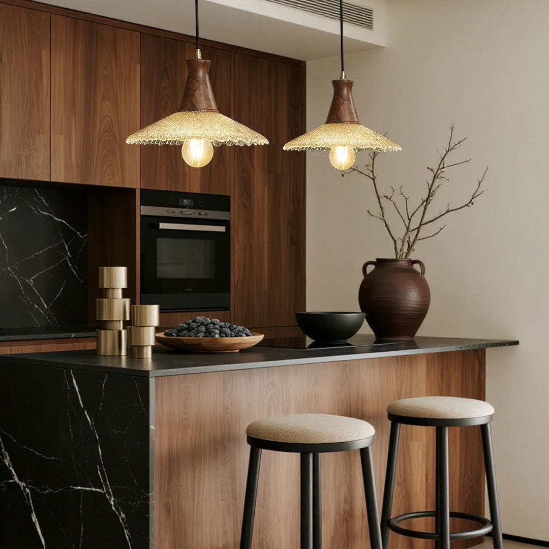 Lavisa - Wabi Sabi Wood and Glass Pendant Light Japanese Ceiling Lamp