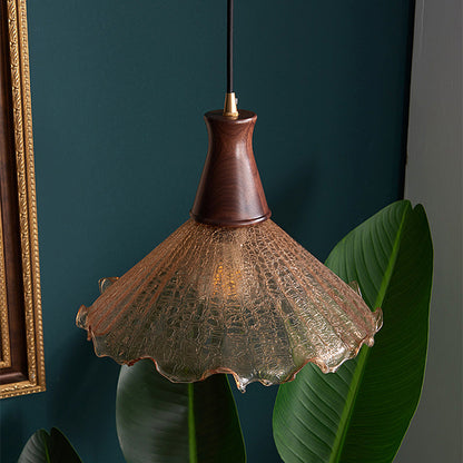 Lavisa - Cracked Glass Pendant Light Brass and Walnut Ceiling Fixture