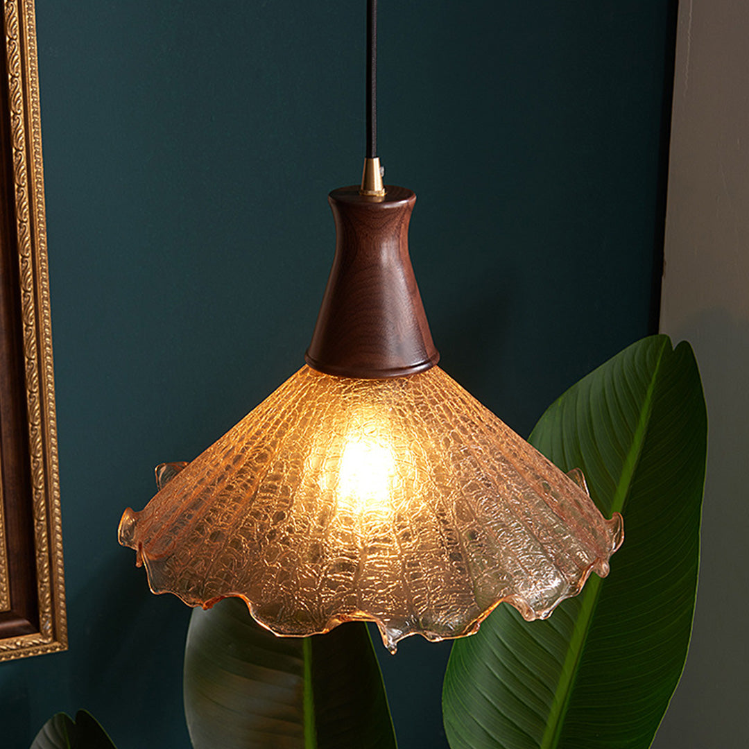 Lavisa - Cracked Glass Pendant Light Brass and Walnut Ceiling Fixture
