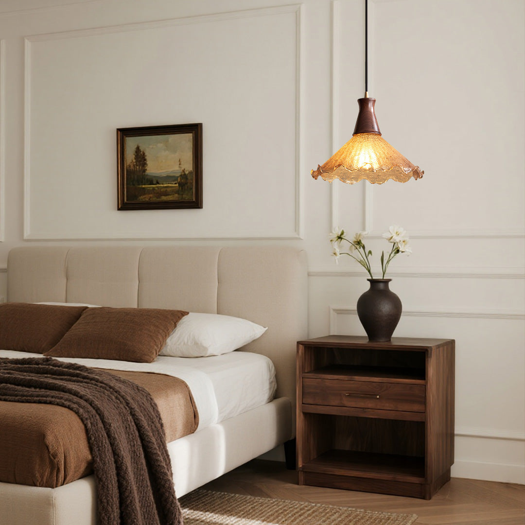 Lavisa - Cracked Glass Pendant Light Brass and Walnut Ceiling Fixture
