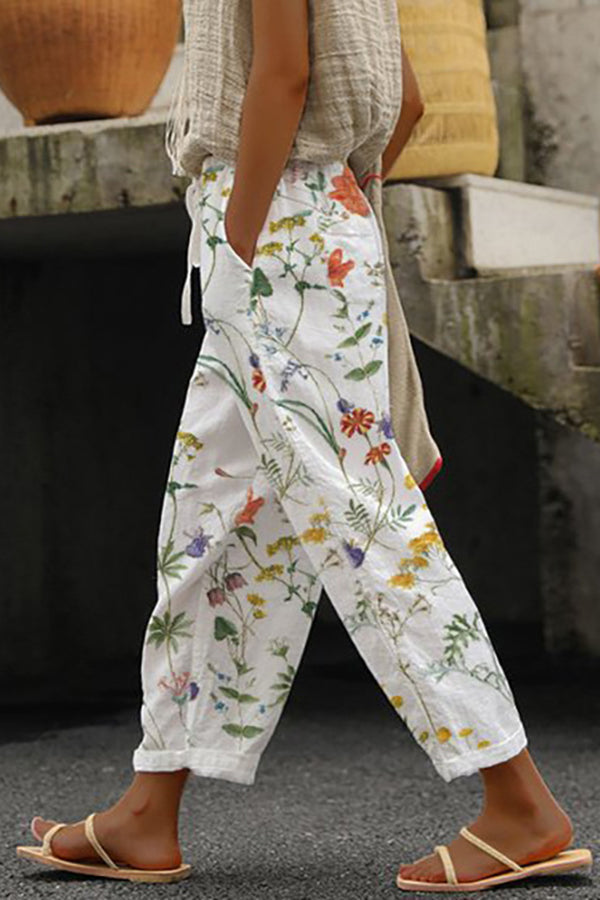 Lavisa - Womens Printed Wide Leg Cropped Pants with Pockets
