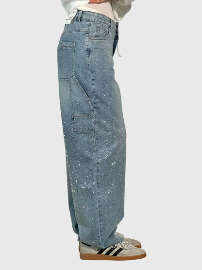 Lavisa - Elegant Diamond Embellished Loose Fit Pants for Women