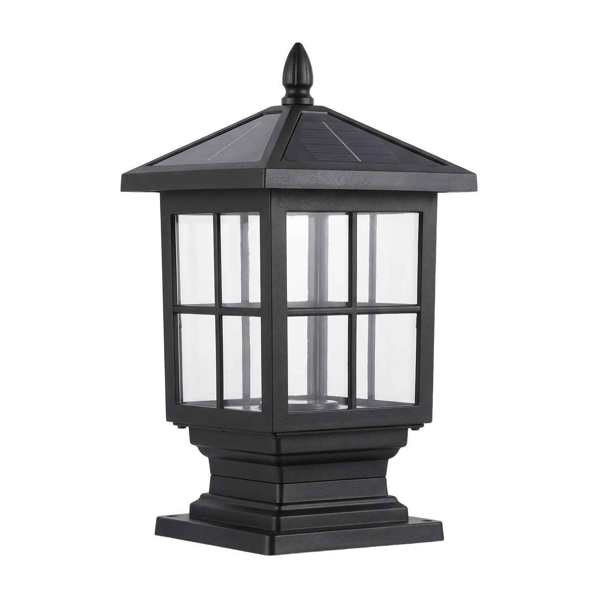 Lavisa - Dual Power Solar and Wired LED Pillar Light with Glass Shade