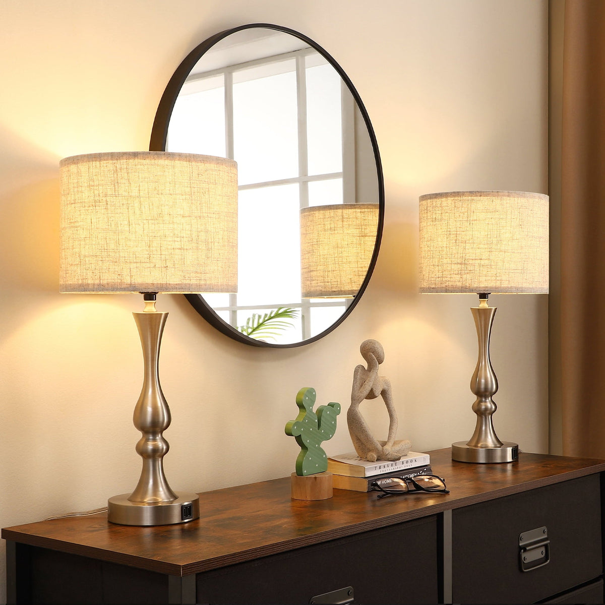 Lavisa - Touch-Control Modern Table Lamps Set of Two with USB Ports