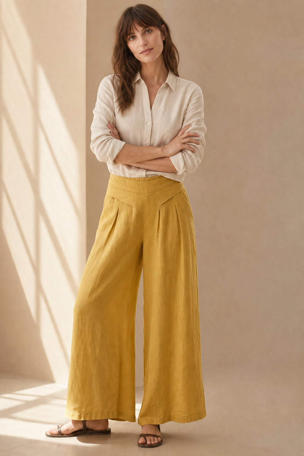 Lavisa - High Waisted Linen Wide Leg Trousers