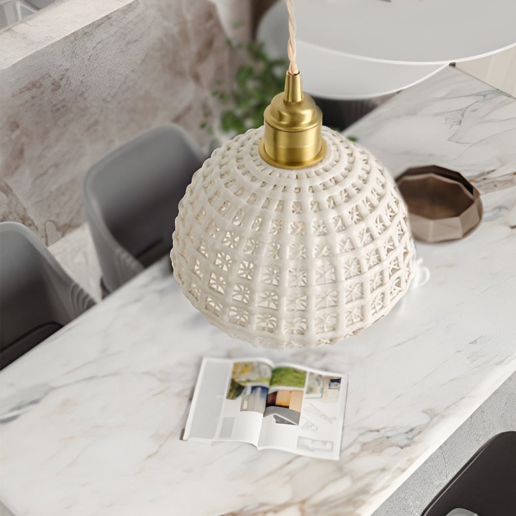 Lavisa - Ceramic Semi Globe Pendant Light with Brass Finish