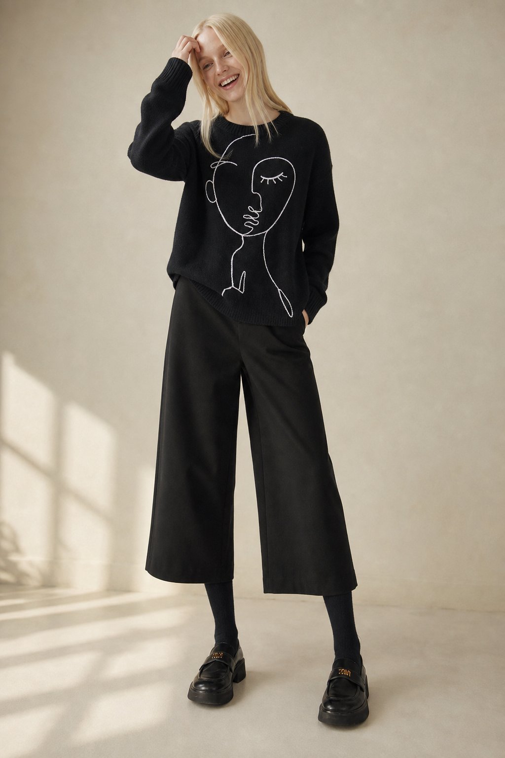 Lavisa - High-Waisted Woolen Wide-Leg Pants