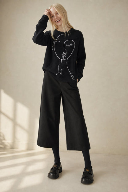 Lavisa - High-Waisted Woolen Wide-Leg Pants