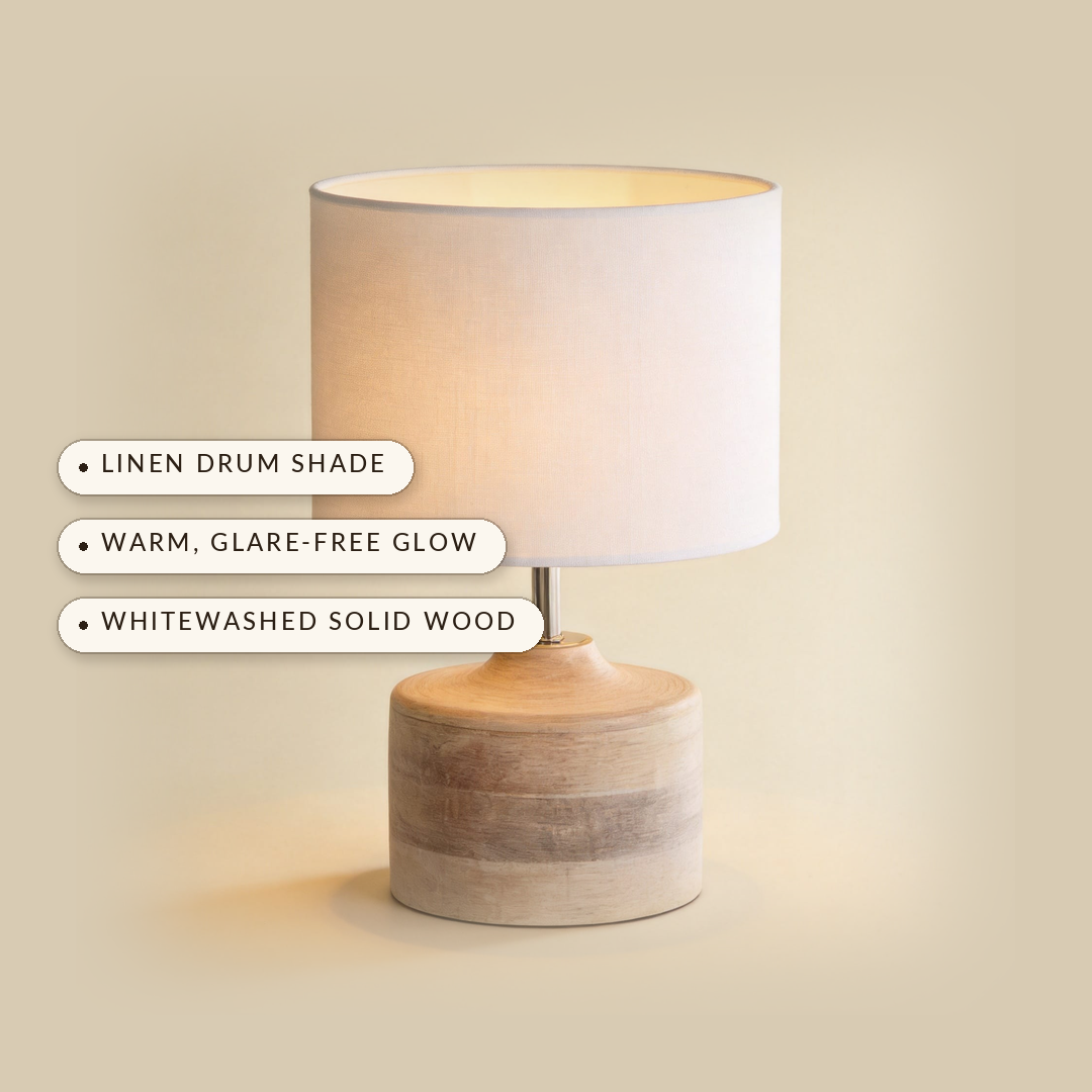 Lavisa - Turned Solid Wood Table Lamp with Linen Shade