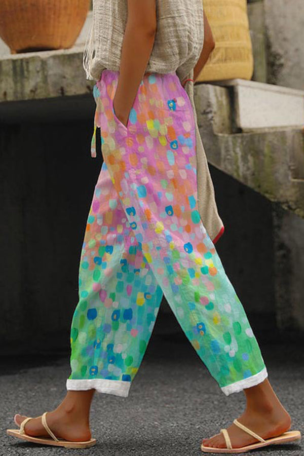 Lavisa - Womens Printed Wide Leg Cropped Pants with Pockets