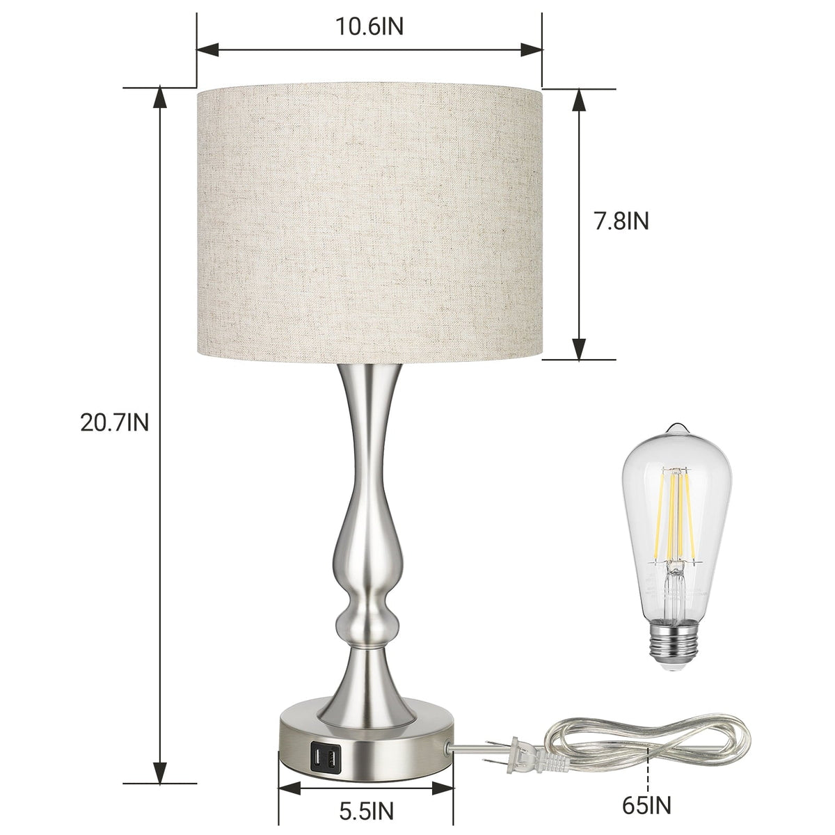 Lavisa - Touch-Control Modern Table Lamps Set of Two with USB Ports
