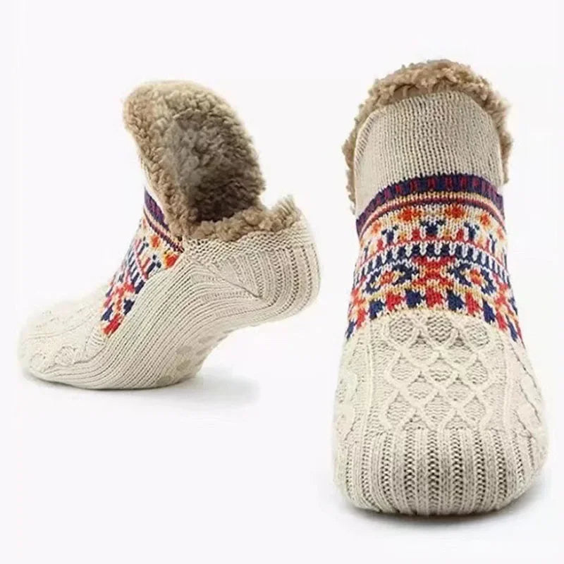 Lavisa - Snow Pattern Fleece Lined Non Slip Winter Socks