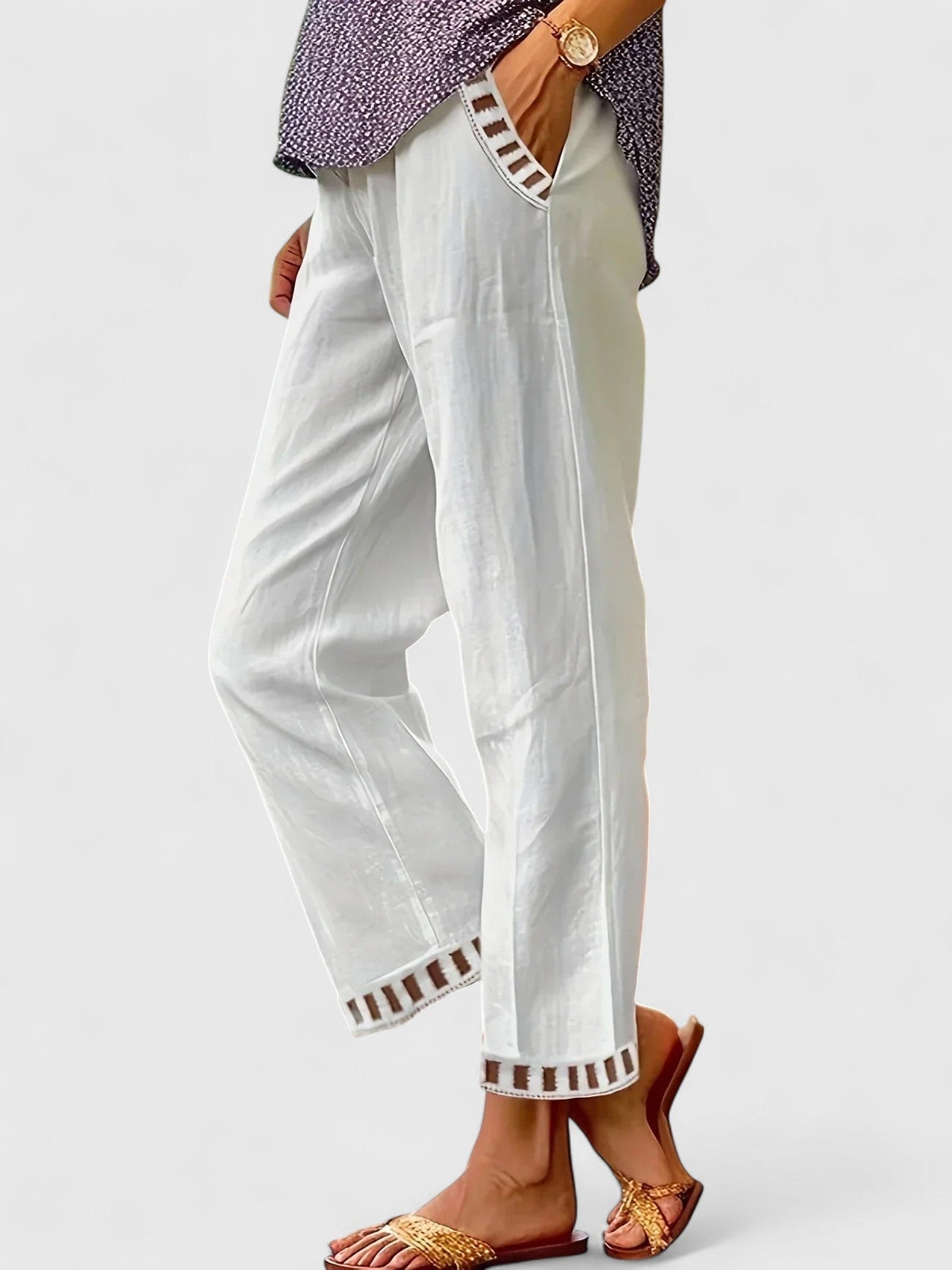 Lavisa - Contrast Trim Cropped Pants