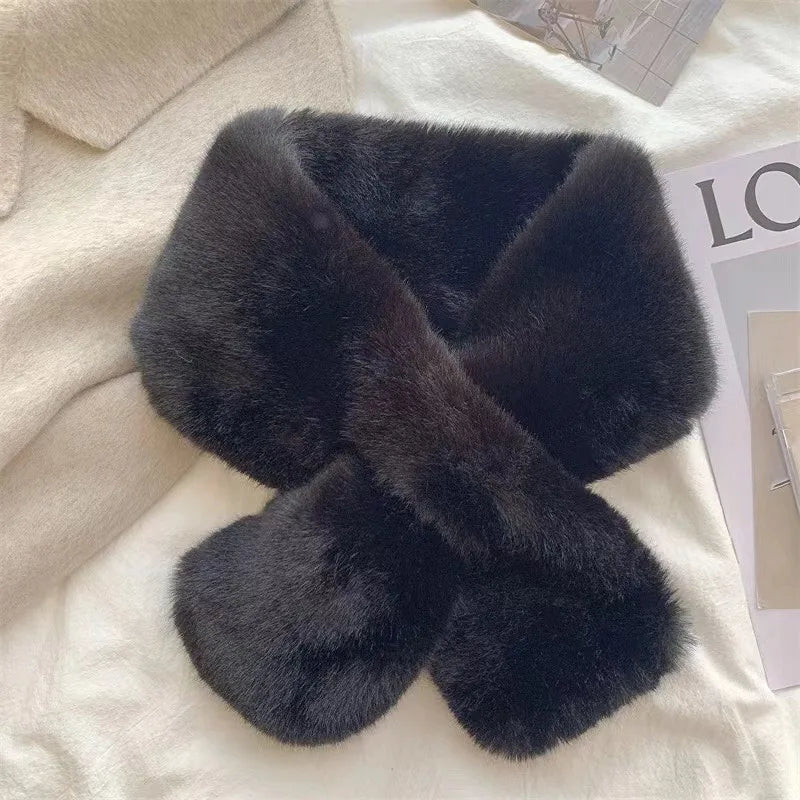 Lavisa - Faux Fur Cross Collar Neck Warmer Winter Scarf