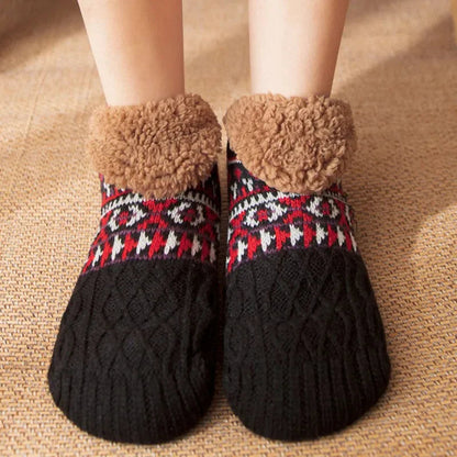 Lavisa - Snow Pattern Fleece Lined Non Slip Winter Socks