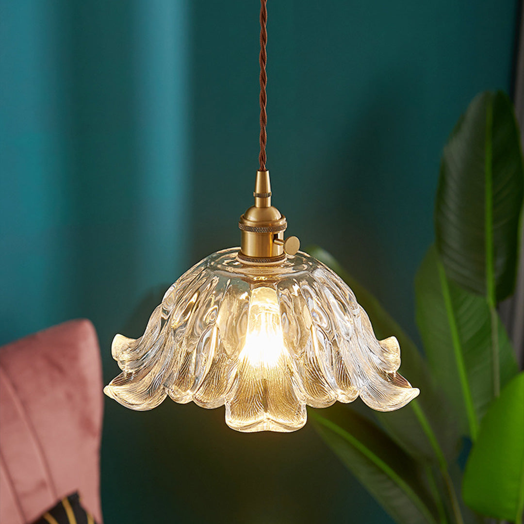 Lavisa - Japanese Floral Glass Pendant Light Brass Ceiling Fixture