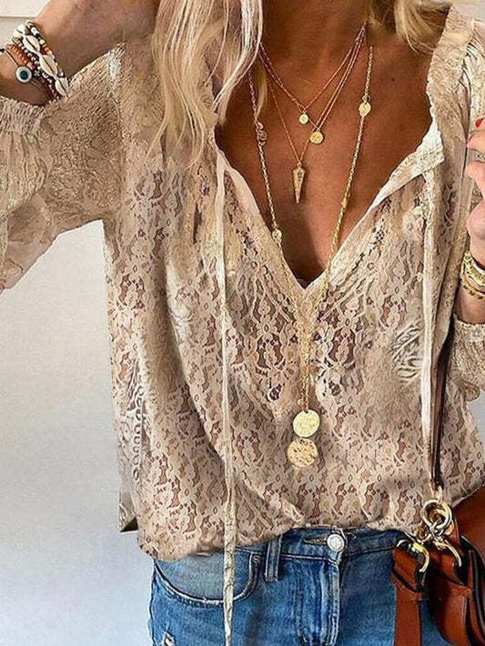 Lavisa - Womens Elegant Boho V Neck Blouse Long Sleeve Casual Top