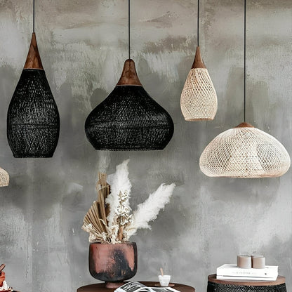 Lavisa - Bowl-Shaped Handmade Rattan Pendant Light Boho Woven Hanging Lamp