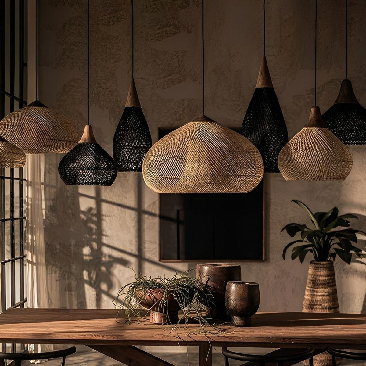 Lavisa - Bowl-Shaped Handmade Rattan Pendant Light Boho Woven Hanging Lamp