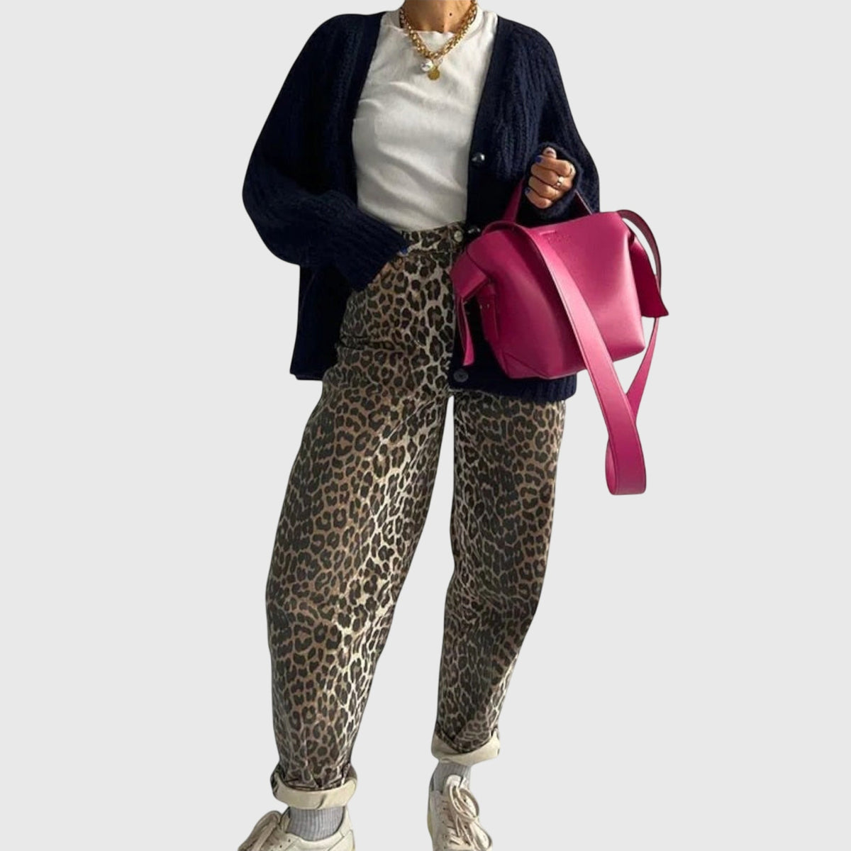 Lavisa - Vintage Leopard Print Jeans for Women - High-Waisted Denim