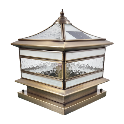 Lavisa - Solar Brass Pillar Light with Glass Shade