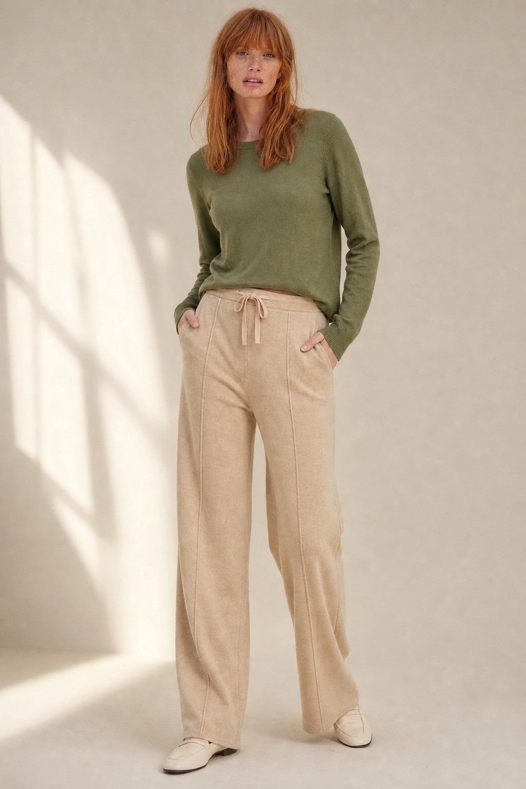 Lavisa - Drawstring High Waist Merino Wool Relaxed Trousers