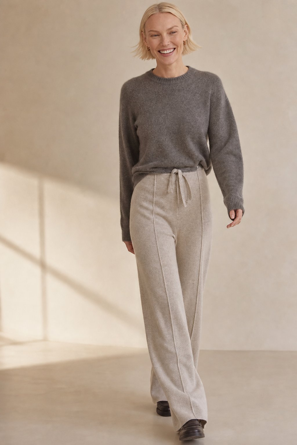 Lavisa - Drawstring High Waist Merino Wool Relaxed Trousers