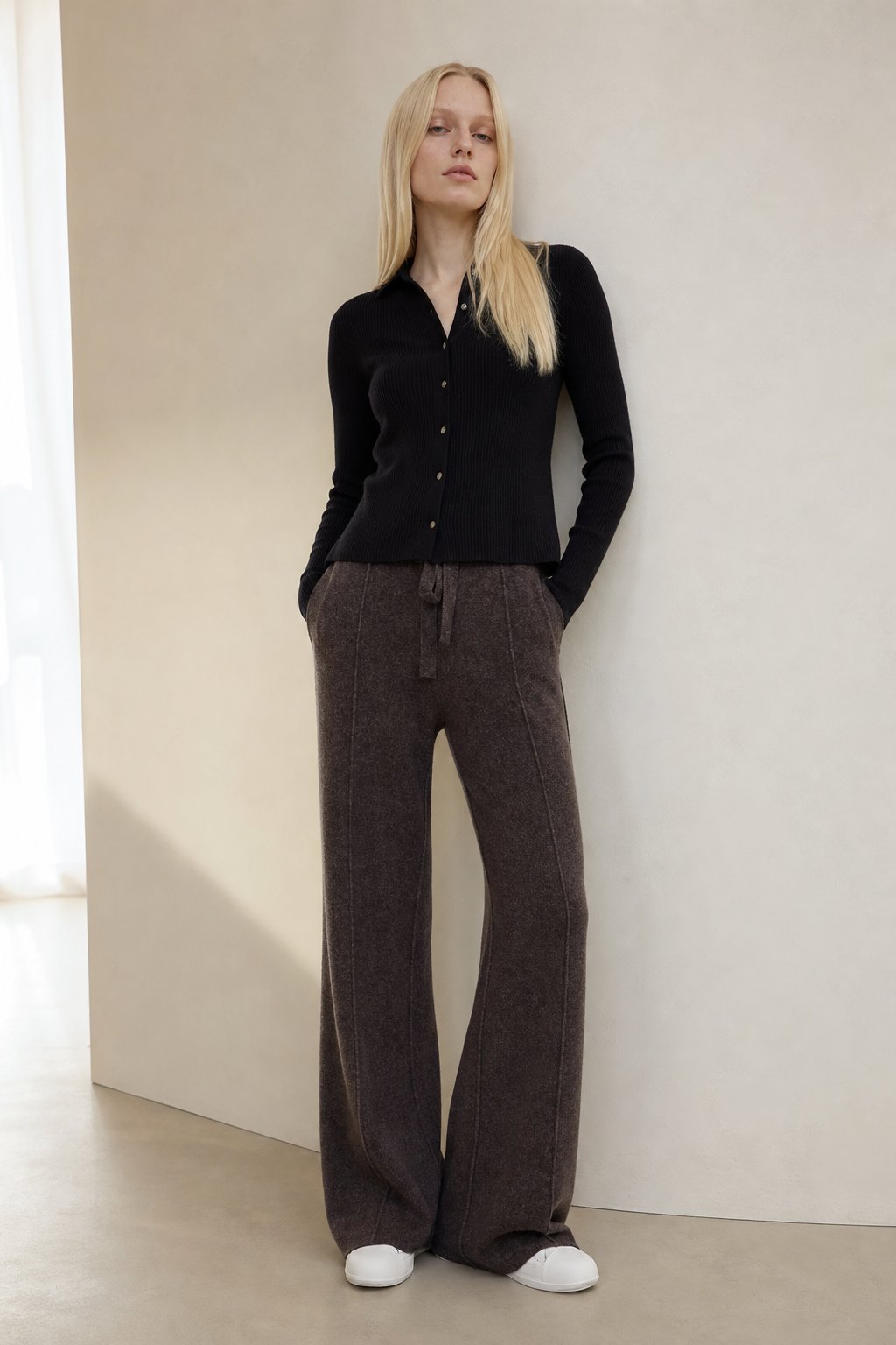 Lavisa - Drawstring High Waist Merino Wool Relaxed Trousers