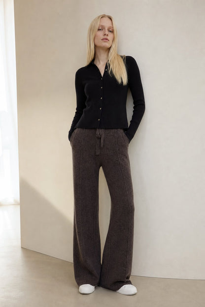 Lavisa - Drawstring High Waist Merino Wool Relaxed Trousers