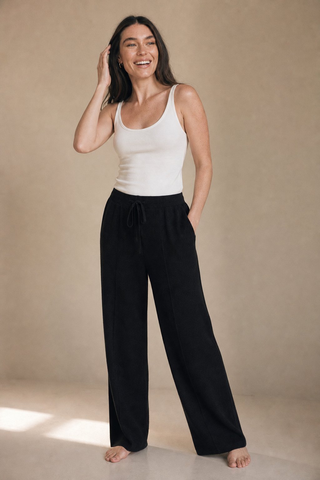 Lavisa - Drawstring High Waist Merino Wool Relaxed Trousers