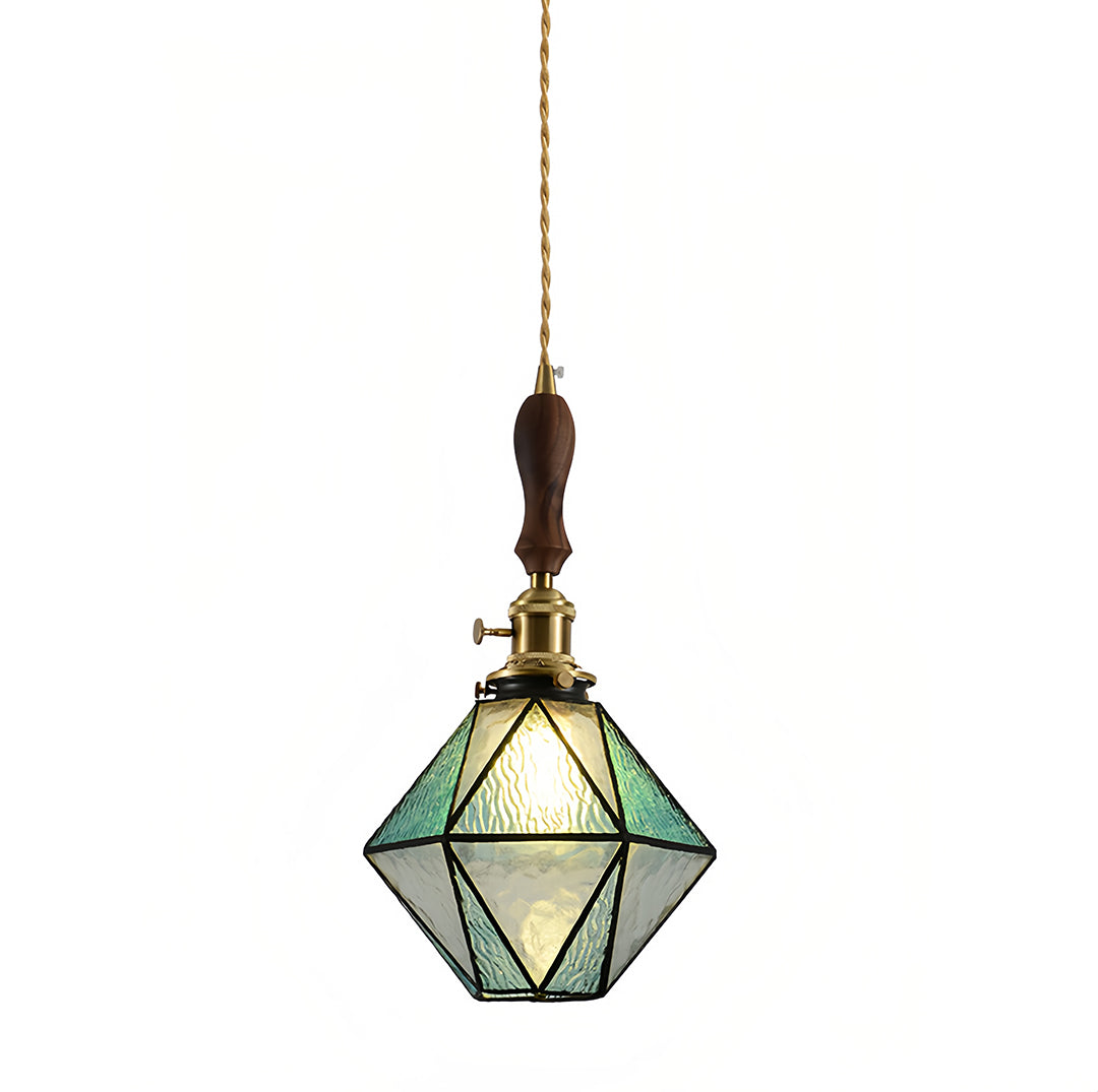 Lavisa - Geometric Diamond Glass Pendant Light with Brass and Wood