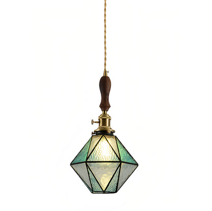 Lavisa - Geometric Diamond Glass Pendant Light with Brass and Wood