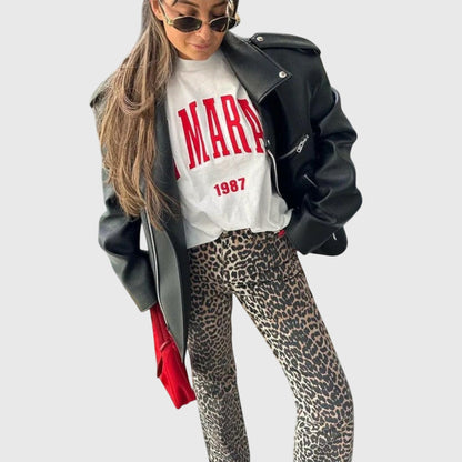 Lavisa - Vintage Leopard Print Jeans for Women - High-Waisted Denim