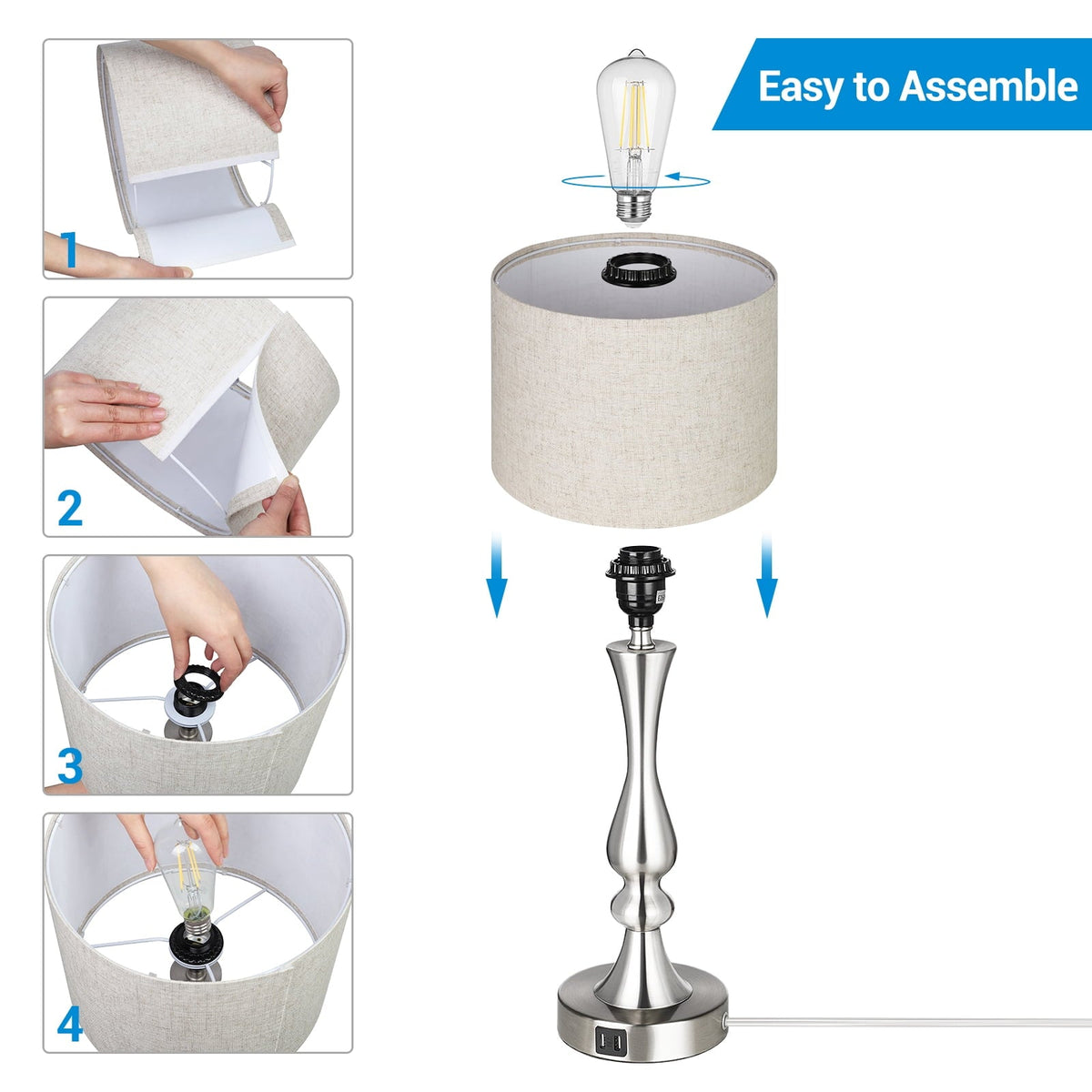 Lavisa - Touch-Control Modern Table Lamps Set of Two with USB Ports