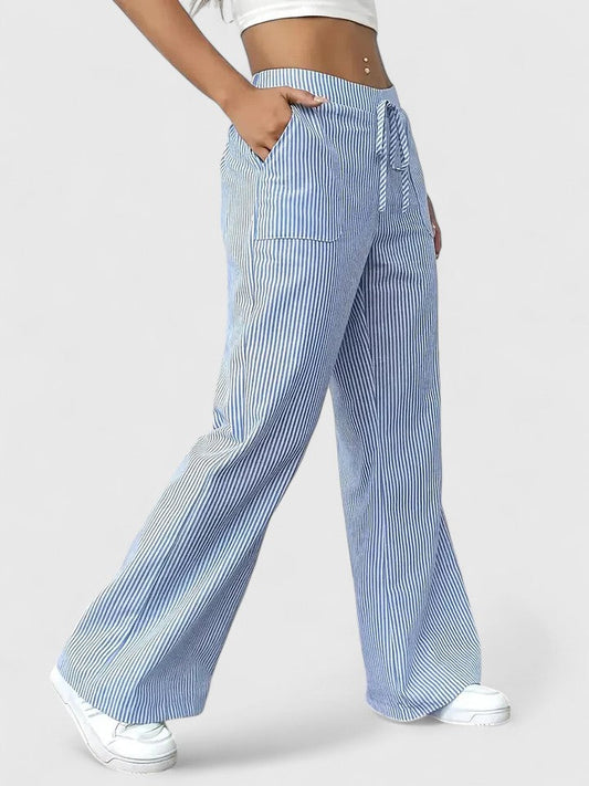 Lavisa - Pleated Wide Leg Drawstring Pants