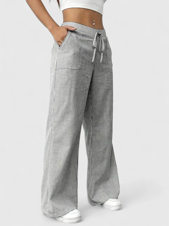 Lavisa - Pleated Wide Leg Drawstring Pants