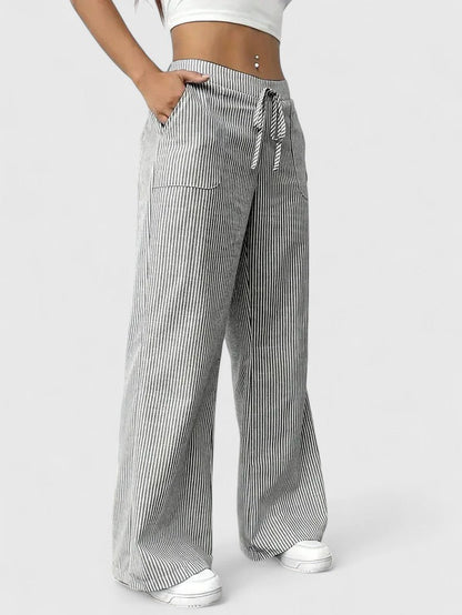Lavisa - Pleated Wide Leg Drawstring Pants
