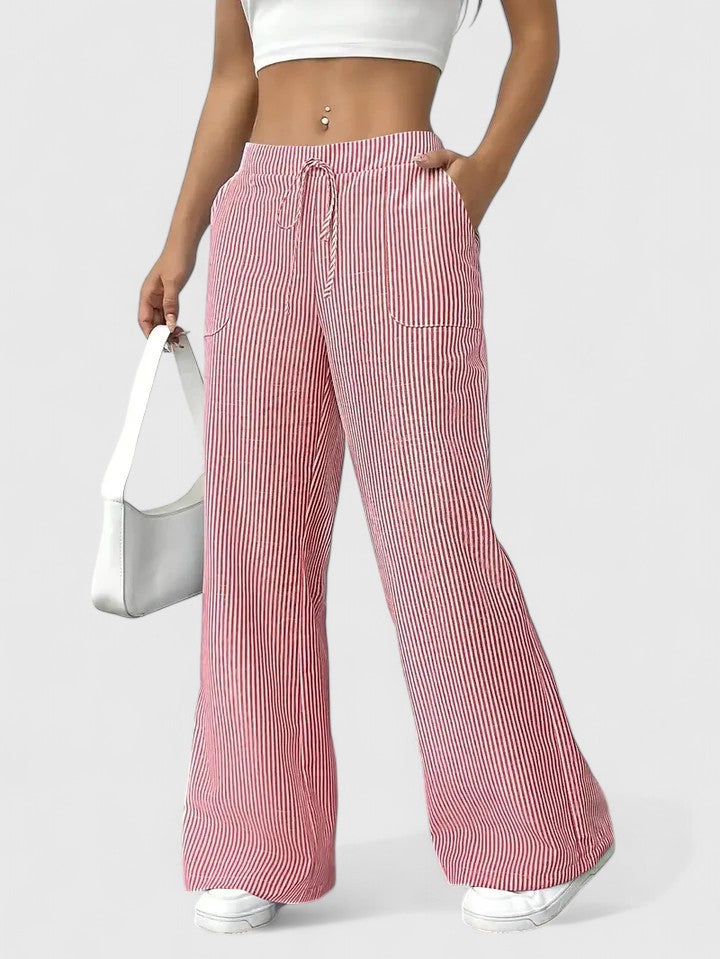 Lavisa - Women's Elastic Waist Flowy Pull-On Pants - Wide Leg Pleated Trousers