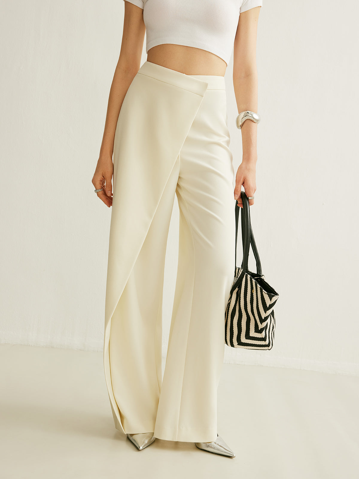 Lavisa - Women's High-Waisted Wrap Front Palazzo Pants - Draped Wide Leg Trousers