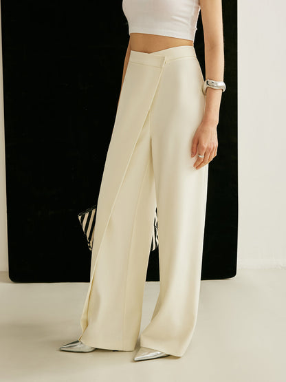 Lavisa - Women's High-Waisted Wrap Front Palazzo Pants - Draped Wide Leg Trousers