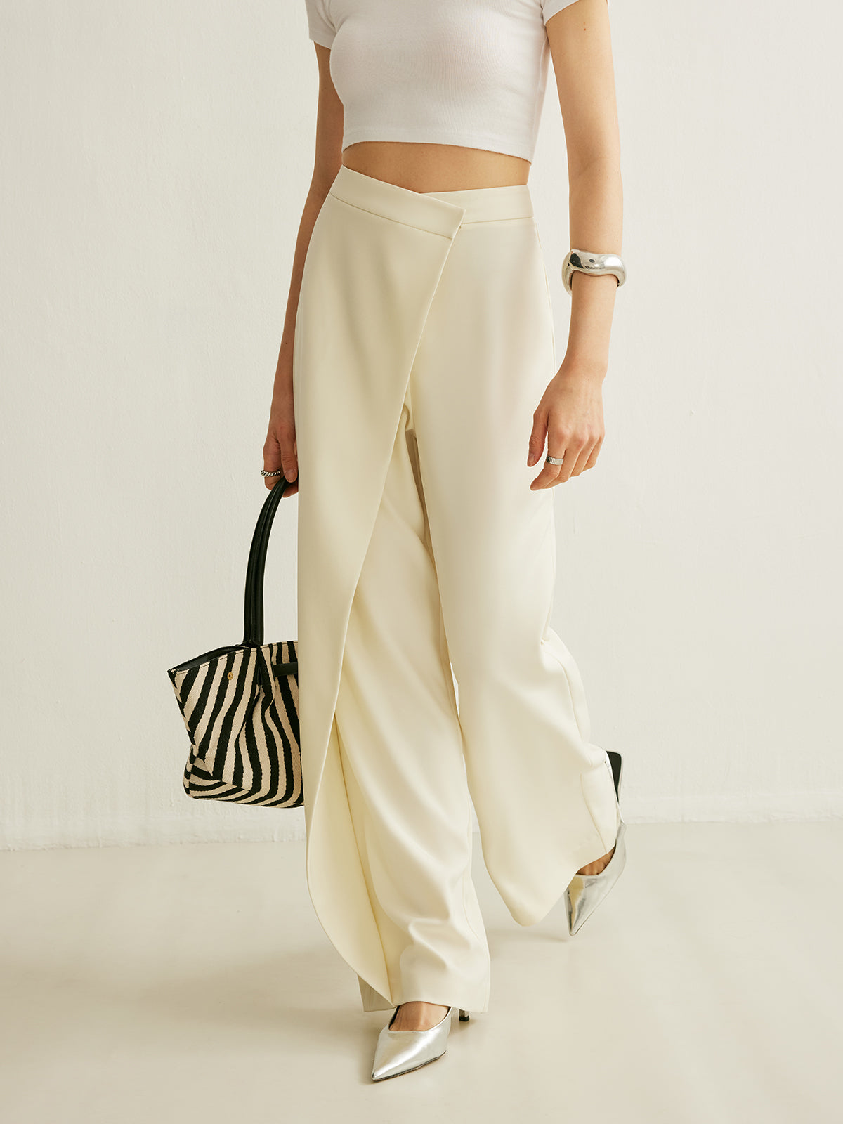 Lavisa - Women's High-Waisted Wrap Front Palazzo Pants - Draped Wide Leg Trousers