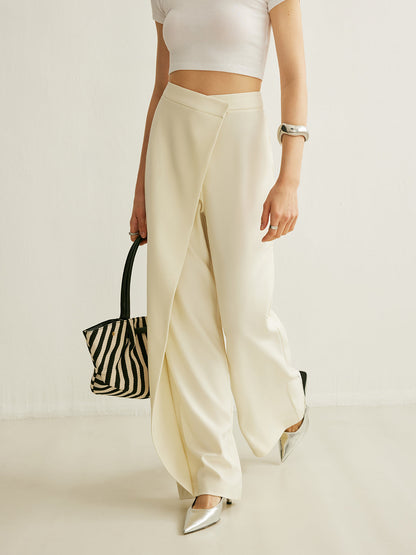 Lavisa - Women's High-Waisted Wrap Front Palazzo Pants - Draped Wide Leg Trousers