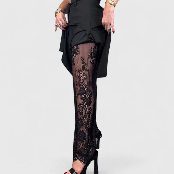 Lavisa - Sophisticated Wide Leg Lace Accent Pants
