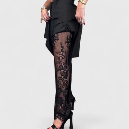 Lavisa - Sophisticated Wide Leg Lace Accent Pants