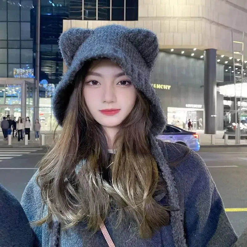 Lavisa - Cute Bear Ear Winter Hat Hooded Beanie