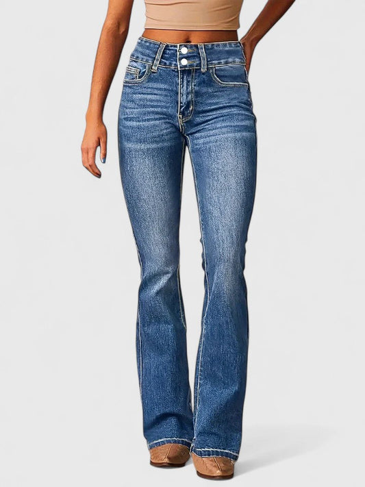 Lavisa - Flared High Waist Pants with Zipper Detail