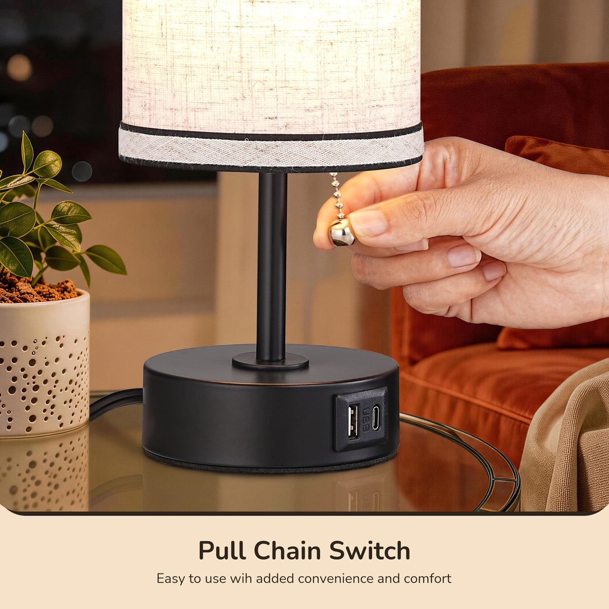 Lavisa - Small Bedside Table Lamps with USB Charging Ports