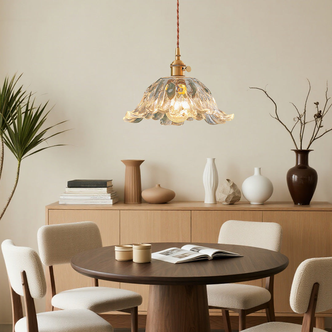 Lavisa - Japanese Floral Glass Pendant Light Brass Ceiling Fixture