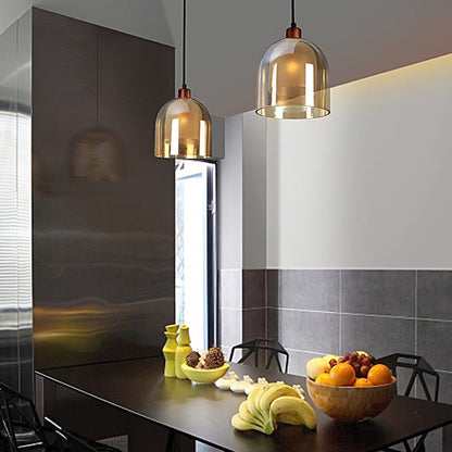 Lavisa - Double Glass Pendant Light with Brown Wood